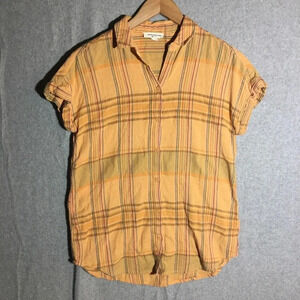 Womens Beachlunchlounge Shirt Button Up Plaid Summer Spring Beachy Cotton